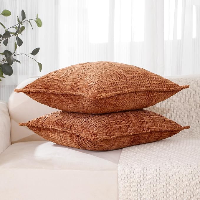 HPUK Chenille Throw Pillow Covers 18x18 Set of 2, Soft Textured Decorative Pillow Covers for Couch Sofa Living Room Bedroom, Orange