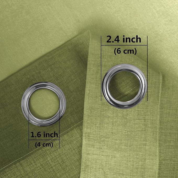 DWCN Ombre Faux Linen Sheer Curtains - Gradient Semi Voile Grommet Top Bedroom and Living Room Curtains, Set of 2 Window Curtain Panels, 52 x 54 Inch Length, Olive Green