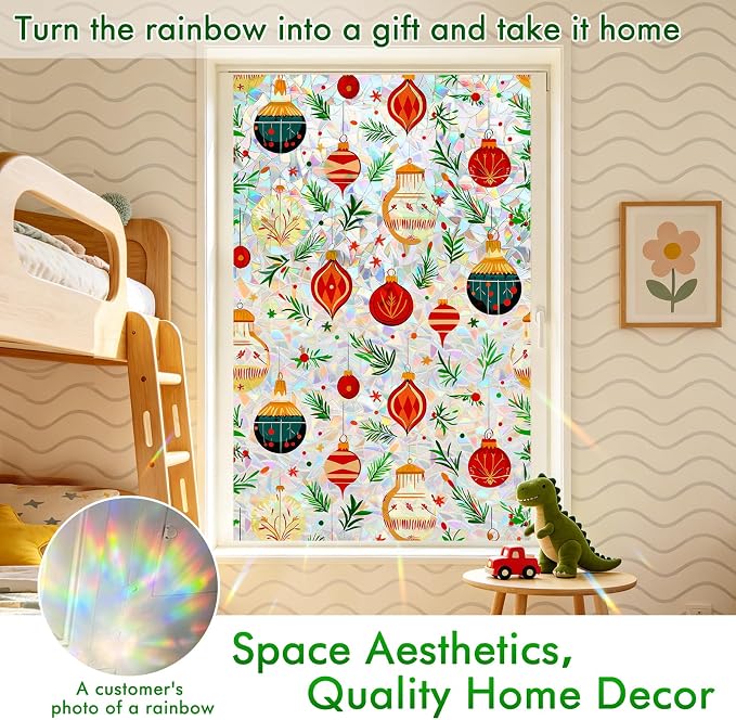 SOMWISE Rainbow Window Privacy Film,Heat Control,UV Blocking,Anti-Glare,Day & Night Privacy Protection & Decoration for Home, Bathroom,Glass Door,Static Cling,Renter-Friendly with Installation Tools