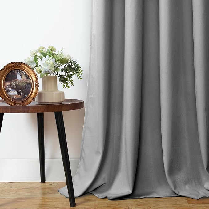 YoungsTex Light Grey Velvet Blackout Curtains 84 Inch Length 2 Panels for Bedroom, Thermal Insulated Drapes with Grommet Room Darkening Privacy for Living Room, 52 X 84 Inch