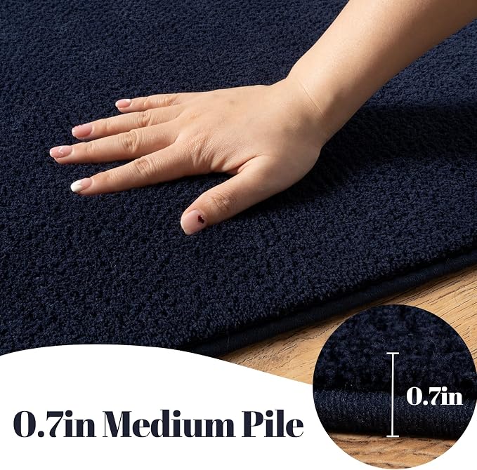 qulint 4x6 Modern Rug for Boys Room, Navy Blue Rug for Living Room Bedroom Soft Washable Thickened Memory-Foam Indoor Carpet, Minimalist Solid Non Slip Carpet for Kid Nursery Kitchen Home Decor