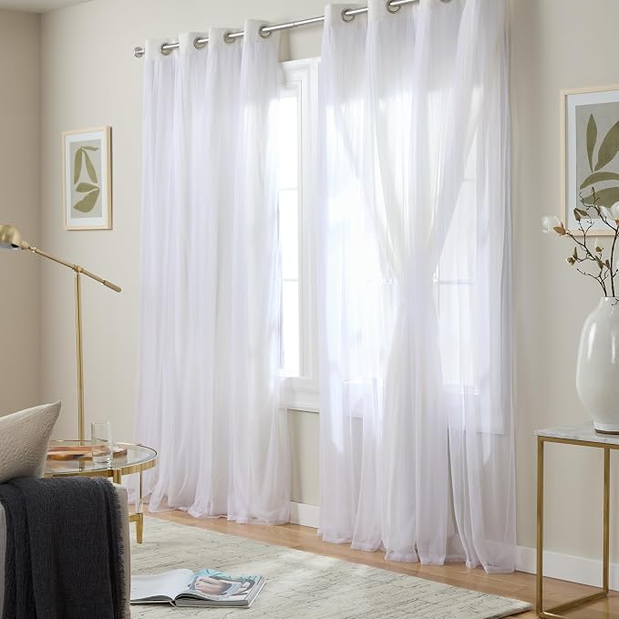 TOWN & COUNTRY LUXE Talia Double Layer Indoor Curtains, Sheer and Room Darkening Blackout, Grommet Top, Energy Efficient, 2-Pack Set, 52"x108", Winter White