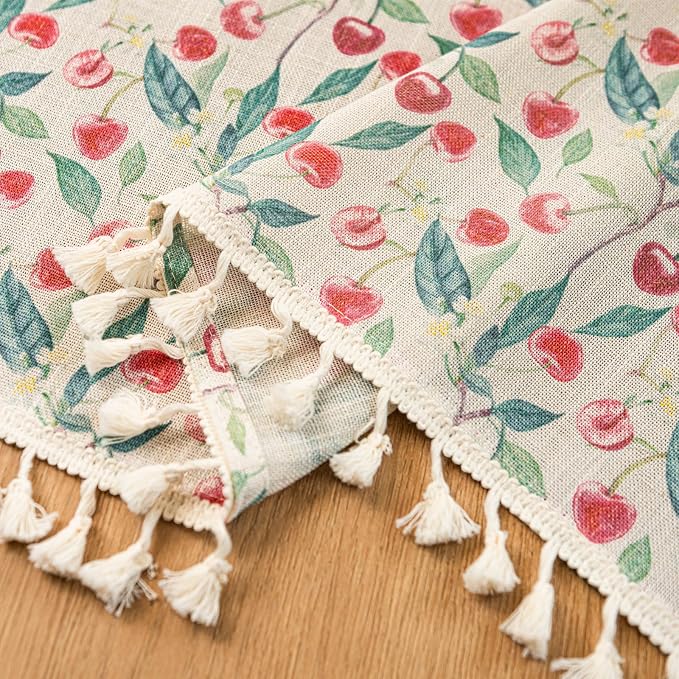 Deeprove Valance Kitchen Curtain Linen Look 18 Inch for Living Room Bedroom Window Treatment Fruits Red Cherry Print Privacy Light Filtering Vintage Rustic Farmhouse Cottagecore Rod Pocket 1 Panel