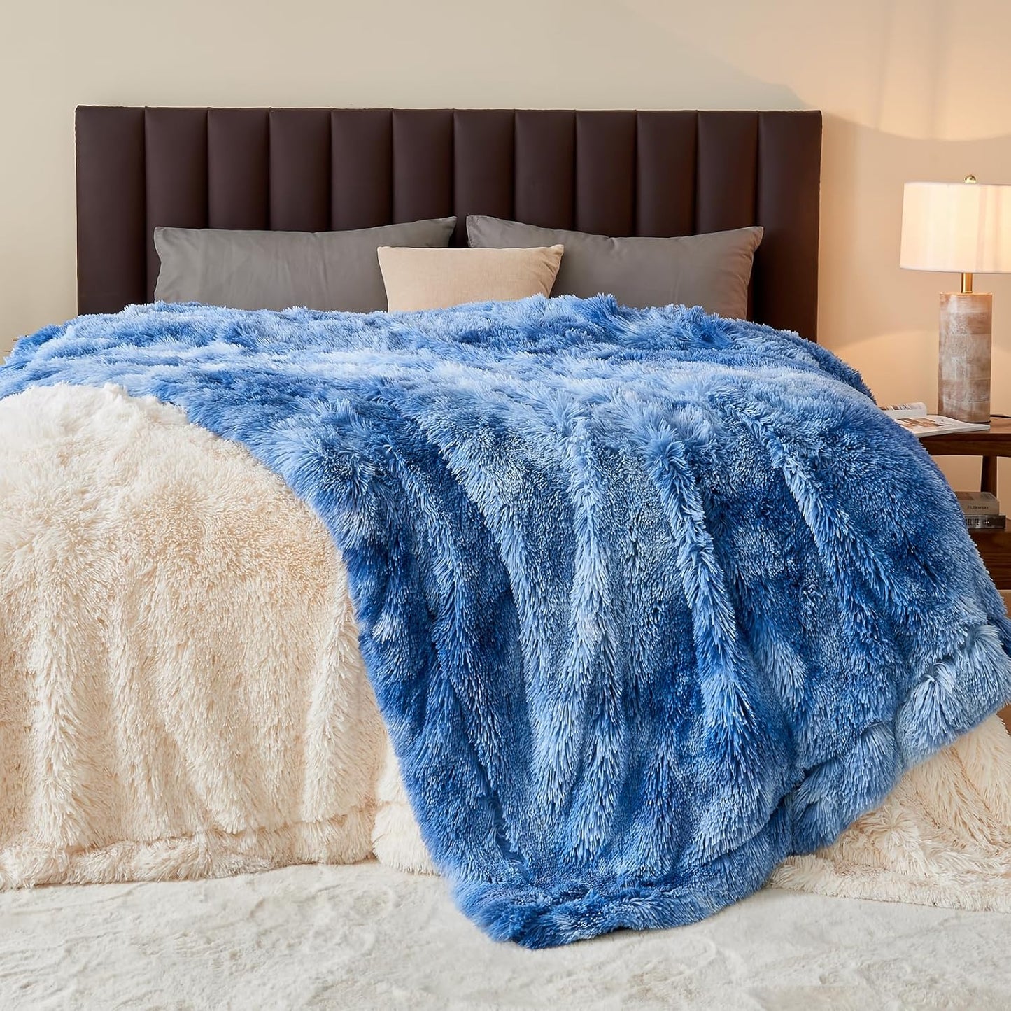 GONAAP Fuzzy Faux Fur Throw Blanket Twin Size Indigo Super Soft Cozy Plush Fuzzy Shaggy Blanket for Couch Sofa Bed (Indigo, Twin(60"x80"))