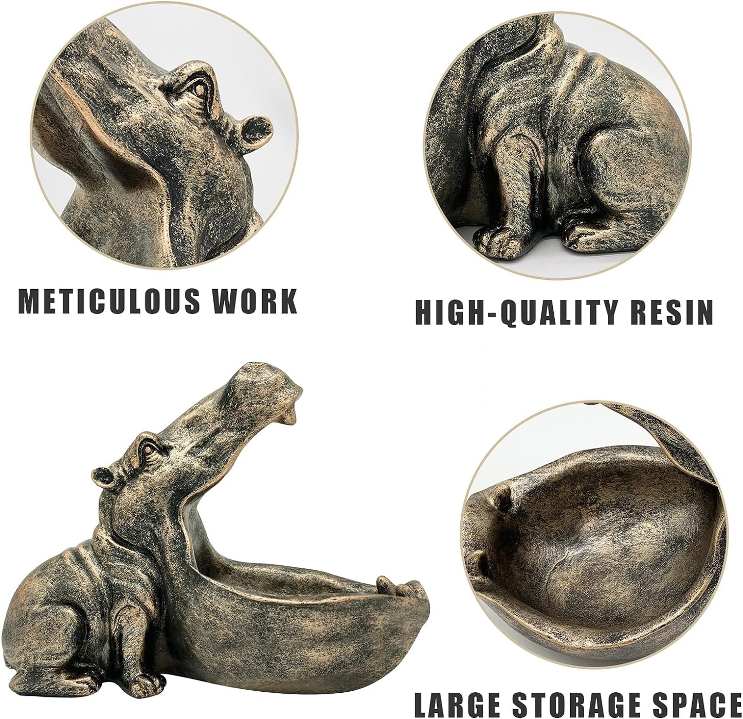 aboxoo Hippo Statue Home Resin Hippopotamus Figurine Sculpture Table Art Decoration Sundries Key Container Storage Box (Copper)