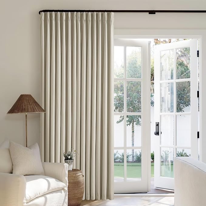 Burlywood Birch Pinch Pleated Full Blackout Curtains Linen Blend Room Darkening Window Curtains 100 Inch for Living Room Bedroom Thermal Insulated Back Tab Pinch Pleat Drapes with Hooks Rings 2 Panels