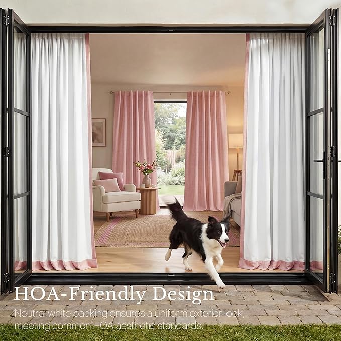 NICETOWN Full 100% Blackout Pink Linen Curtains with White Liner, Thermal Soundproof 3-in-1 Weighted Drapes Multi-Hanging Options (Hook Belt) for Nursery & Bedroom, 2 Panels, 52" W x 108" L