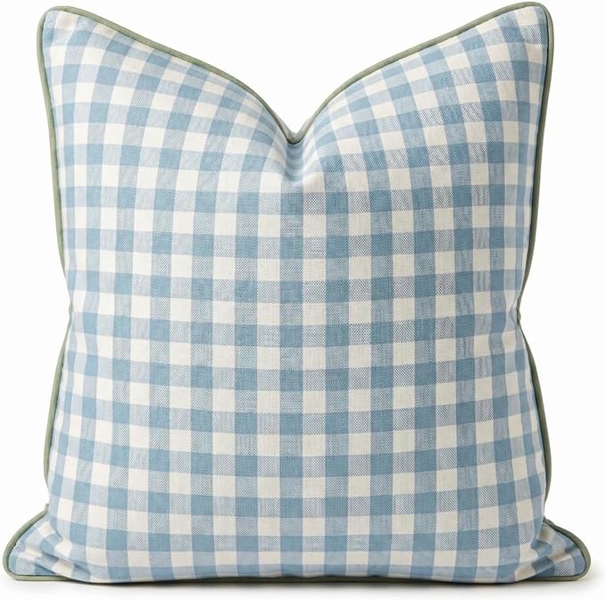 Jillien Harbor “The Charlie” Decorative Pillow Cover – Blue and White Accent Pillow Cover with Gingham-Inspired Design – Grandmillennial Home Decor, 20" x 20"