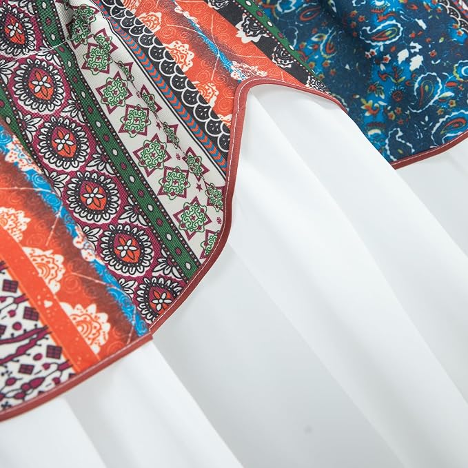 VOGOL Boho Semi Blackout Layered Kitchen Valances, Colorful Striped Print with Sheer Overlay, 1 Panel Rod Pocket Valance for Farmhouse, 52 x 18 Inches