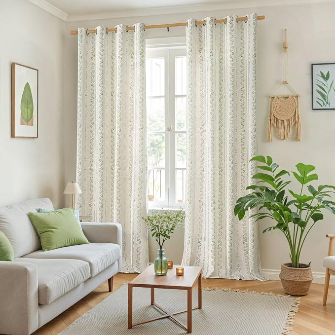 BGment Sage Green Curtains Spring Leaf Floral Print Cottage Core Botanical Curtains for Living Room Light Filtering Curtain 96 Inch Long for Farmhouse Rustic, Each 52 Inch Wide, 2 Panels Set