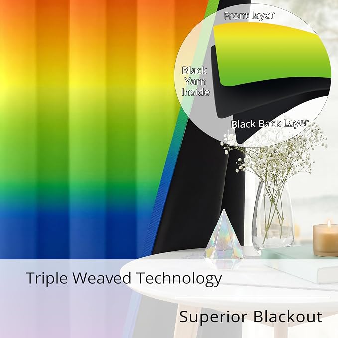 Rainbow Gradient Blackout Curtains - 100% Blackout, Thermal Insulated Noise Reducing Drapes, for Dreamy Grils Room, 2 Panels, Each W52xL84
