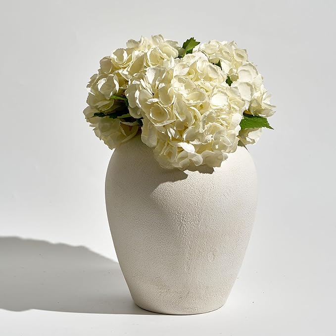 LB2 White Ceramic Large Vase, 12.7" Tall Zen Style vase, Terra Cotta Pitcher, Distressed Farmhouse Decor, Pottery Decorative Flower for Home Decor