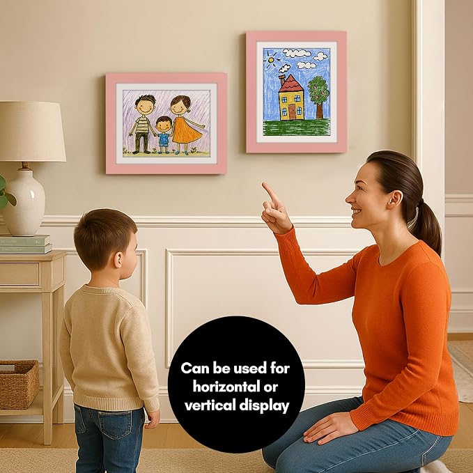 Americanflat Kids Artwork Frame Changeable (Peachy Pink) - Magnetic Door Holds 100 Art Pieces - 8.5x11 Letter Size Display with Mat or 10x12.5 Without Mat - My Mini Masterpiece