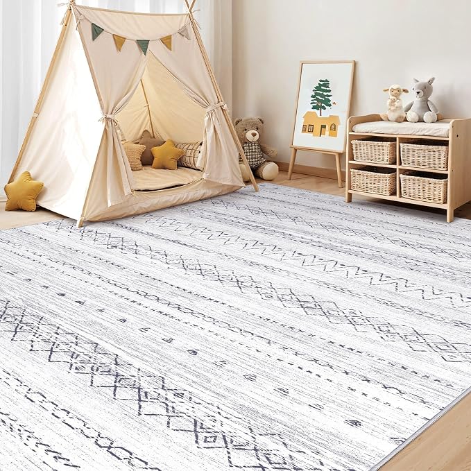 cotiled 5x7 Area Rugs Living Room Rug: Washable Boho Rugs with Non Slip Backing Large Soft Indoor Stain Resistant Carpet for Bedroom Farmhouse Dining Room Lightweight Home Decor Grey