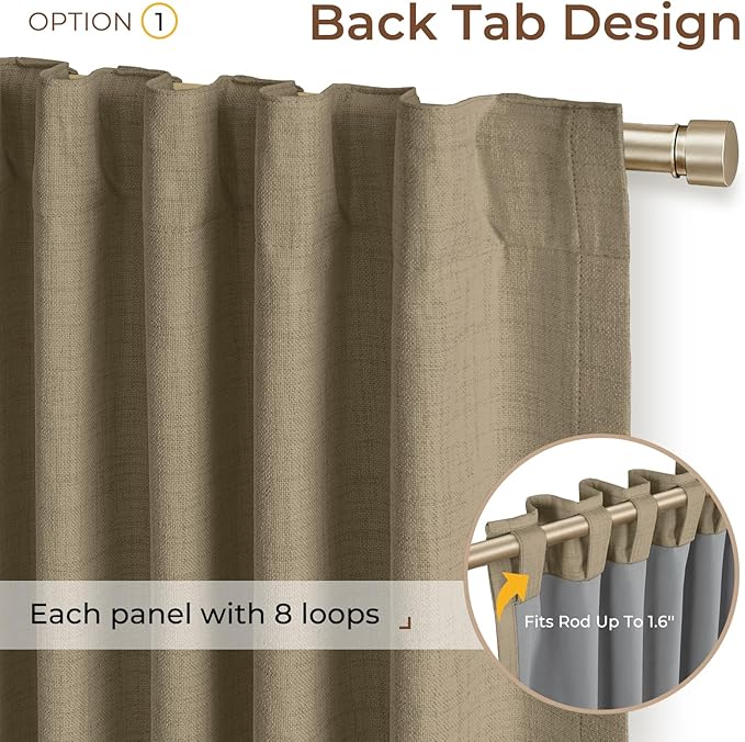 INOVADAY 100% Blackout Curtains 90 Inches Length 2 Panels Set, Back Tab/Rod Pocket Linen Black Out Curtains for Bedroom, Thermal Insulated Window Drapes - Earthy Beige, W50 X L90