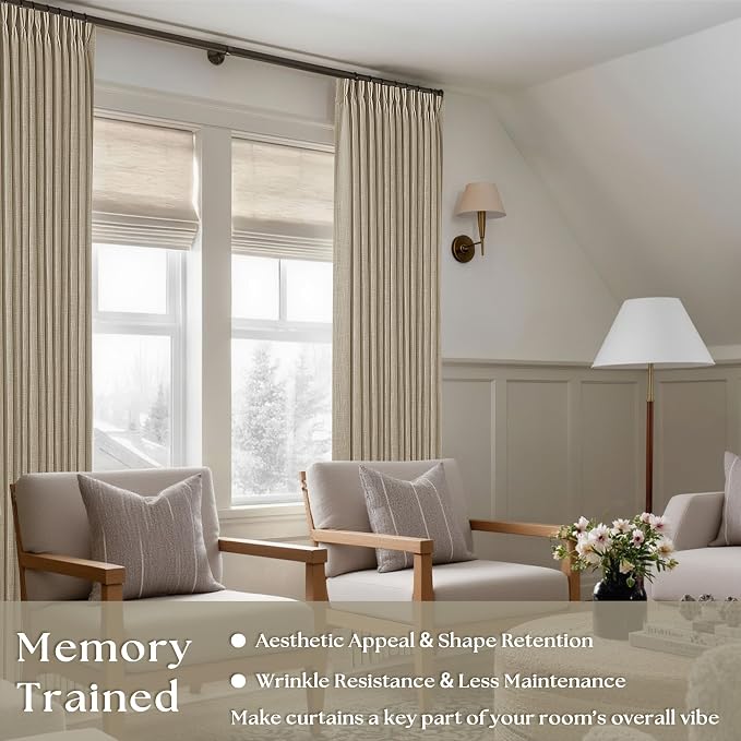TWODRAPES Dark Flax Linen Curtains 120 Inches Long for Living Room Bedroom Pinch Pleated Back Tab Privacy Curtains 120 Inch Length 2 Panels Light Filtering Greige Tan Brown Farmhouse Drapes 10 FT