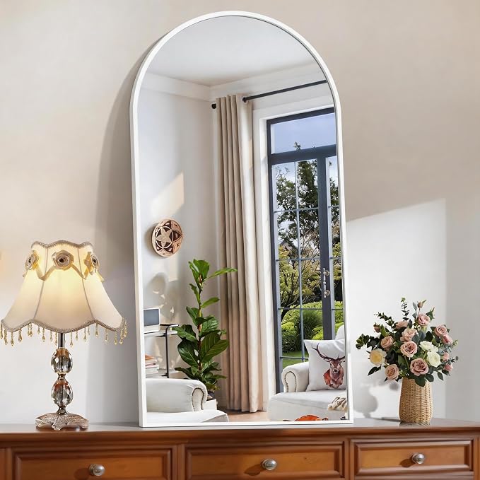 CIRCUMI Arched Wall Mirror, 24"x48" White Arched Mirror with Tempered Glass, Metal Frame, Large Size for Bathroom, Living Room,Entryway,Over Sink, Arch Mirror for Decor,Shatterproof&Crystal-Clear