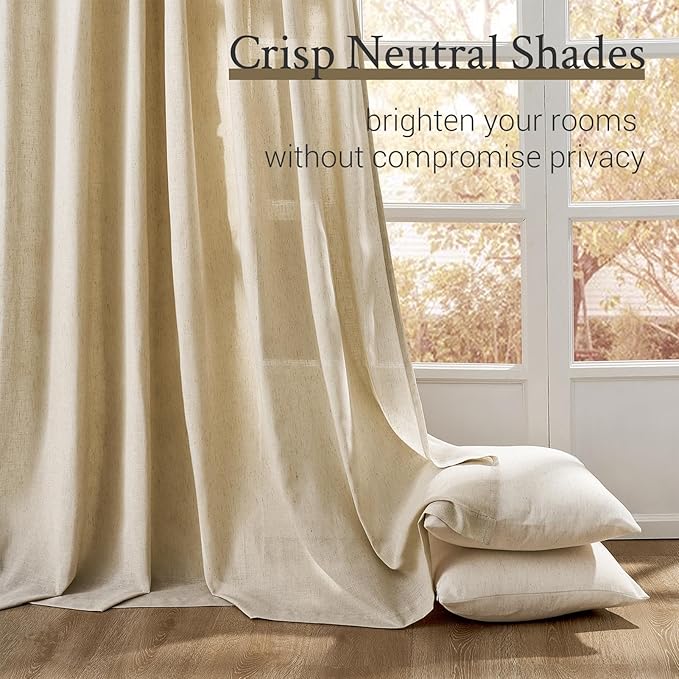 Topfinel Pinch Pleated Curtains 90 Inches Long 1 Panels Set,Beige Semi Sheer Cotton Blend Fabric Aesthetic Advanced Curtain Drapes for Living Room Bedroom,60x90 inch Length