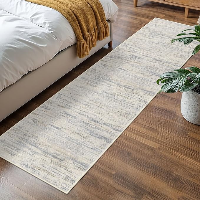 SIILOOM 2x7 Modern Abstract Runner Rug for Hallways, Gray Beige Neutral Multi Super Soft Hallway Decor Kitchen Rugs with Non-Slip, Non-Shedding Washable Rug for Hallways Entryway Laundry Indoor