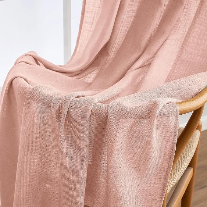 MIULEE Blush Pink Linen Curtains 90 Inch Long 2 Panels for Bedroom, Soft Thick Linen Textured Window Drapes Semi Sheer Light Filtering Back Tab for Living Room Light Pink Decor