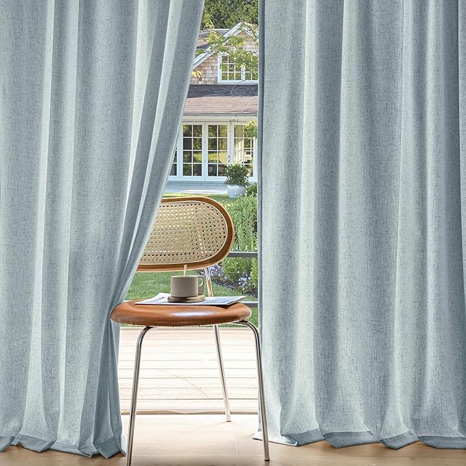 MIULEE Non-See-Through Privacy Linen Curtains 2 Panels, Light Filtering Window Curtains Farnhouse Textured Back Tab Semi Sheer Drapes for Bedroom Living Room, 52 x 72 Inches Long, Stone Blue