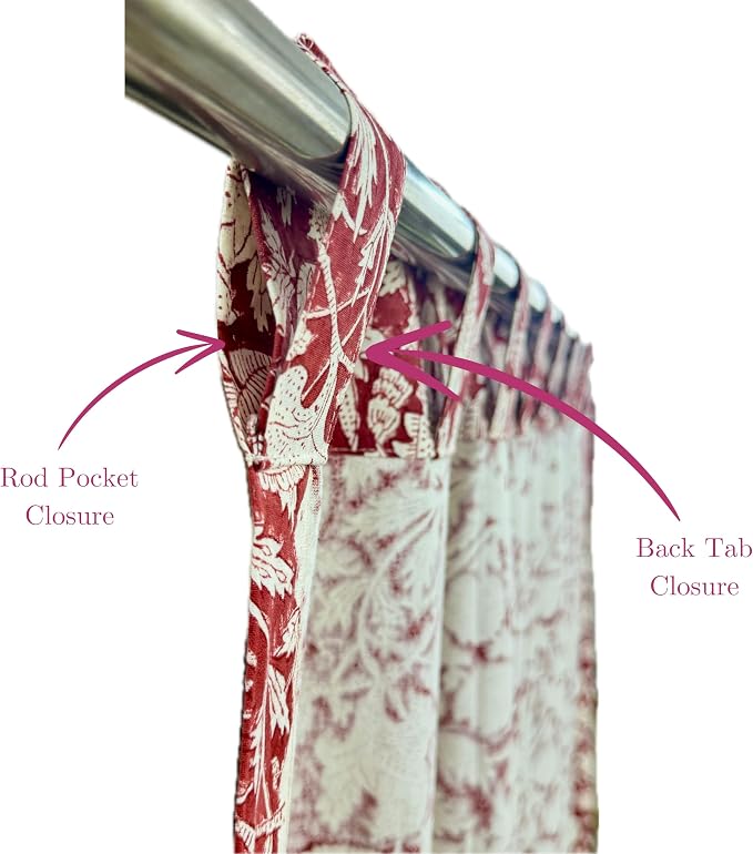 ATOSII 100% Cotton Single Panel Floral Block Print Curtain, Easy Hanging with Rod Pocket & Loop, Living Room, Dining Room, Bedroom Light Filtering Boho Curtains, Set of 1, 60" W X 96" L, Meraki Red