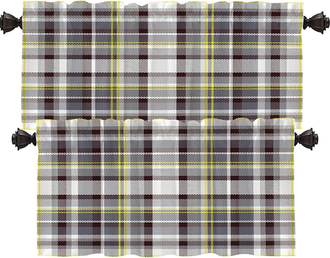 Shrahala Grunge Vintage Art Plaid Blackout Short Curtains for Windows, Tartan Grey Kitchen Valance Thermal Insulated Rod Pocket Window Treatment for Bathroom 2 Pack 52 X 18 in