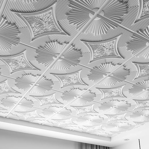 Art3d Drop Ceiling Tiles 24x24 in White (24-Pack, 96 Sq.ft), 3D Wainscoting Panels Glue Up 2x2