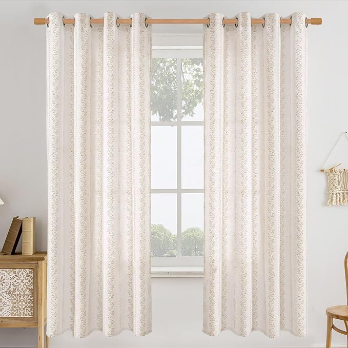 BGment Boho Curtains Leaf Floral Print Cottage Core Botanical Curtains for Bedroom Light Filtering Curtain 72 Inch Long for Farmhouse Rustic, Each 52 Inch Wide, 2 Panels Set, Sand