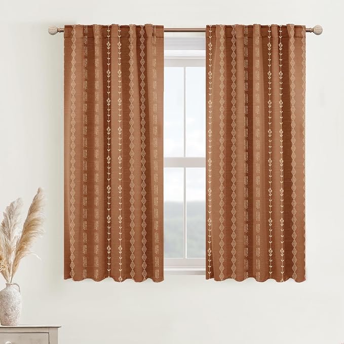 Lino Rosa Short Curtains for Windows Bedroom Blackout Boho Bathroom Window Kitchen Curtains 45 Inch Length Terracotta