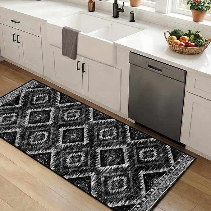 BESTSWEETIE Area Rug 2x5 Rug Machine Washable Non-Slip Low Pile Print Pattern Western Rug for Living Room Bedroom Entryway Tribal Series-Black