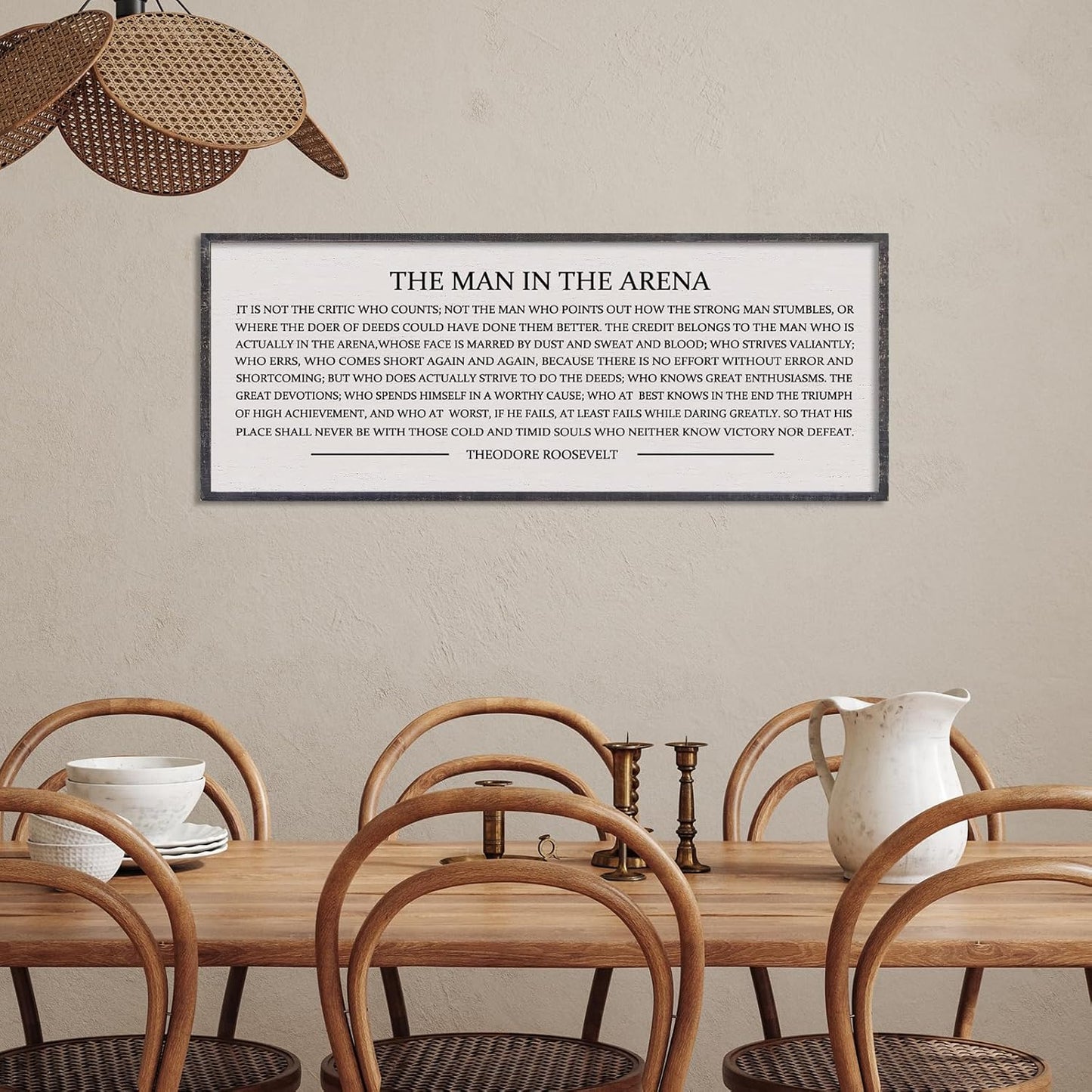 LuZhiQiang The Man in the Arena Wall Decor 40''x15'' Inspirational Quotes Office Wood Framed Sign Rustic Home Motivational Art For Man Entrepreneur Morden Living Room Wall Hanging Decor (Black)