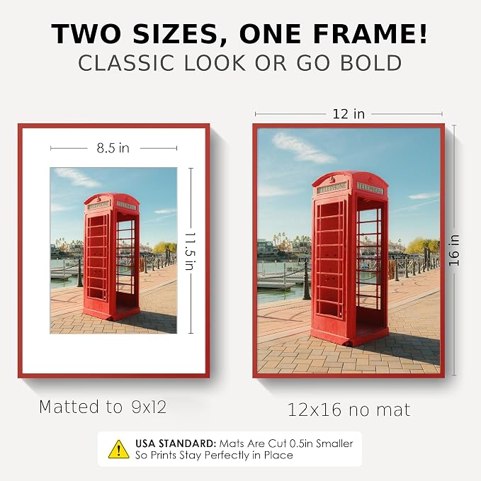 FLYJOE 12x16 Picture Frame for 9x12 Photo, Minimalist Aluminum Frame, Red | Sleek Metal Frame for Wall, Desk & Gift | Shatterproof Glass & Hardware