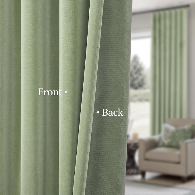 102 Inch Curtains Sage Green Velvet Long Curtain for Living Room Darkening Thermal Classic Solid Heavy Duty Neutral Window Drape for Bedroom Aesthetic Hallway Cottage Core Retro Holiday Decor 2 Panels