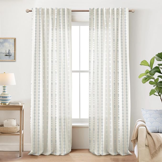 Dusty Blue Curtains 96 Inch Long 2 Panel Set for Living Room,Floral Farmhouse French Country Cottage Farm House Grandma Coastal Decor for Bedroom