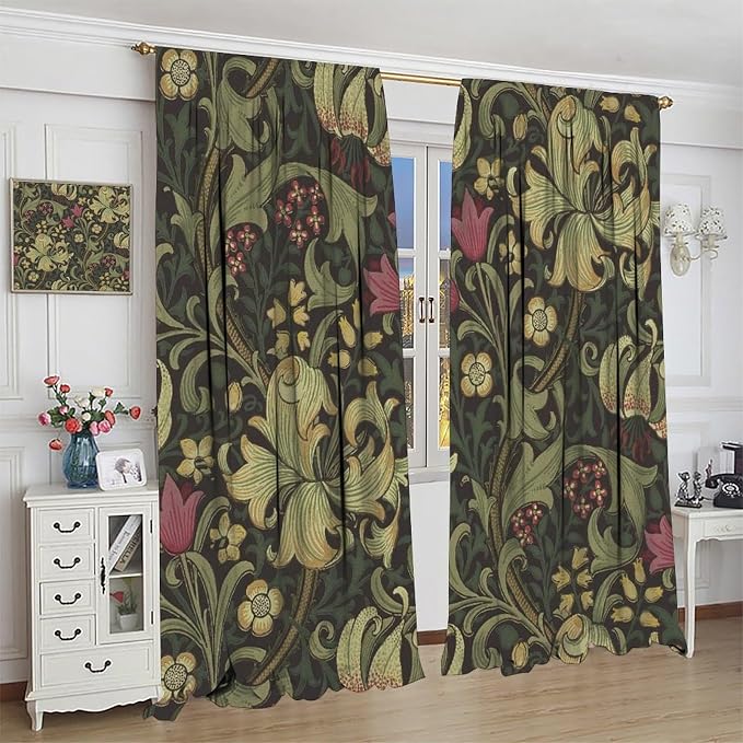 Vintage Flower Blackout Window Curtains, William Morris Style Art Floral Rustic Plant Wildflower Window Drapes, for Living Room Bedroom 42(W)*84(L) 2 Panels