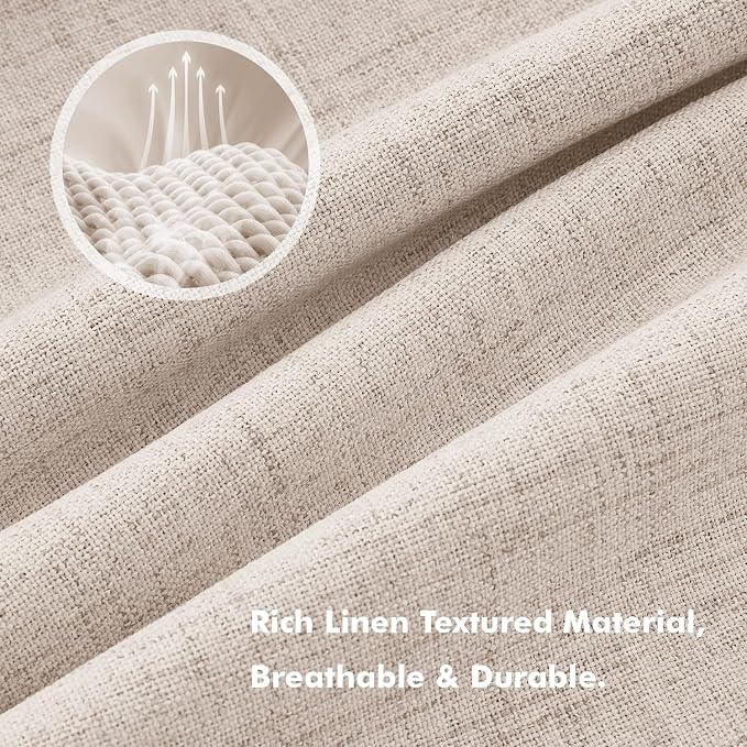 MIULEE 100% Blackout Linen Curtains for Bedroom, Natural Solid Luxury Decor Thermal Insulation Room Darkening Drapes for Living Room Back Tab Rod Pocket 42 x 72 Inches, 2 Panels
