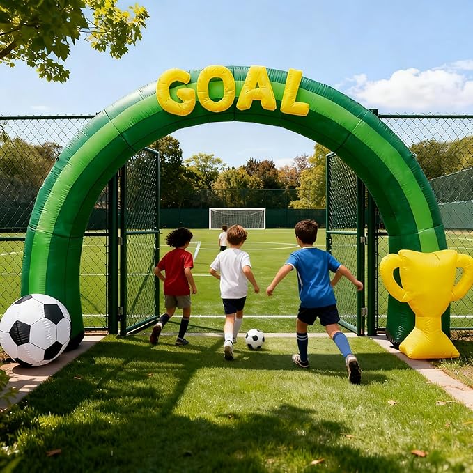 14FT Giant Soccer Inflatable Arch 2026 World Soccer Blow up Decorations with Trophy & Built-in 7 LED Lights for Soccer Field Club Team Community Competition Party ，Outdoor Yard Garden Lawn Decor