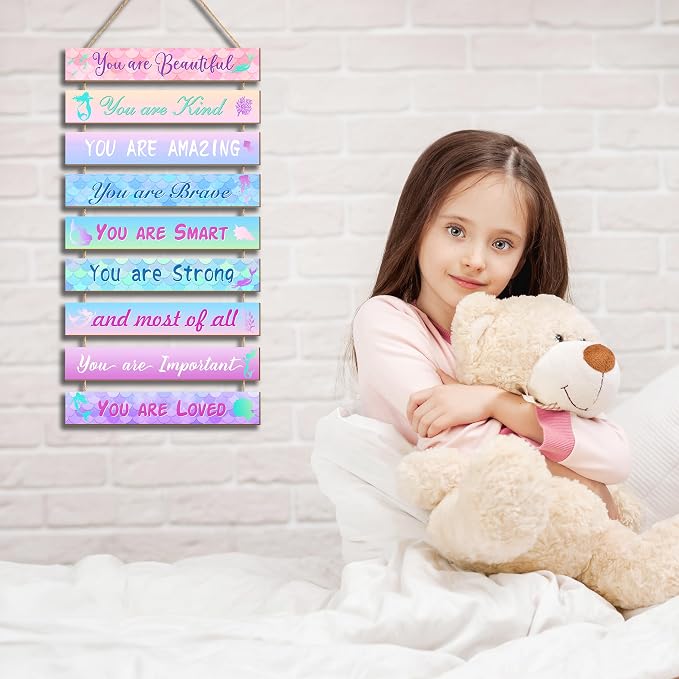 Mermaid Room Decor Set - 9 Pieces, Princess Bedroom Wall Decor, Inspirational Hanging Plaques for Kids & Nursery