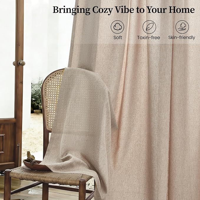 Natural Linen Pinch Pleated Curtains 84 Inch Length 2 Panels for Bedroom Living Room Textured Semi Sheer Window Curtain Boho Neutral Back Tab Pinch Pleat Drape with Hooks 84 Inches Long