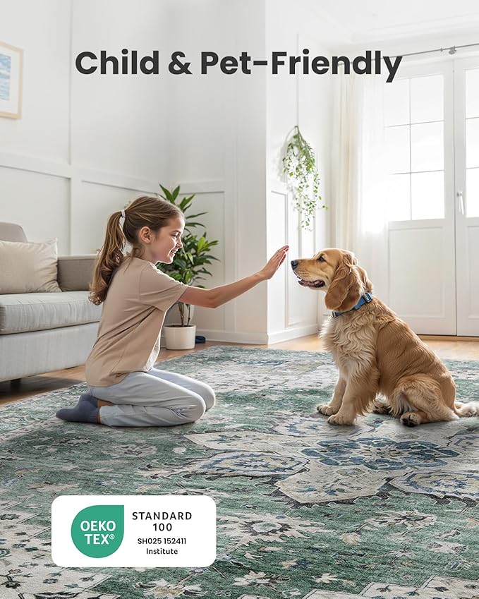 AMADA HOMEFURNISHING 2x6 Washable Runner Rug, Low-Profile Kitchen Rugs with Non-Slip Backing & Durable Edge Binding, Vintage Entryway Runner Rug for Bedroom & Hallway