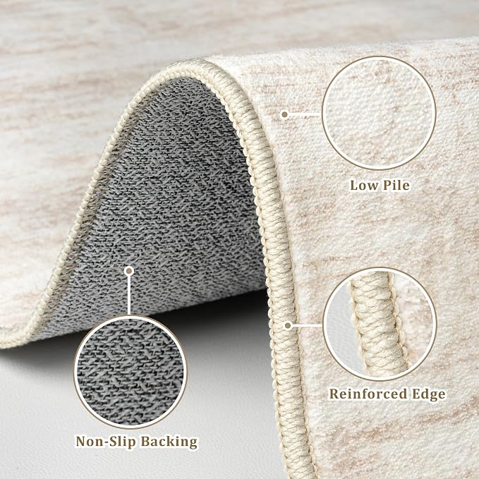 6x9 Area Rugs for Living Room Washable Rugs Neutral Abstract Large Rug Soft Modern Carpet Non-Slip Stain Resistant Low Pile Rug for Bedroom Dining Room Nursery Home Office Under Table Area Rug Beige