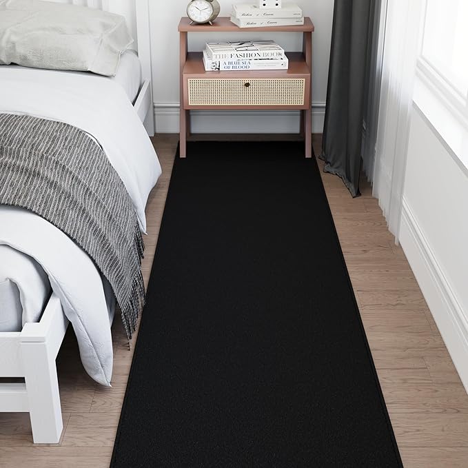 Ottomanson Hallway Runner Rug – Non-Slip Low Pile Carpet Runner for Entryway, Stain Resistant & Easy to Clean, Solid Black, 1'10.5" x 14'