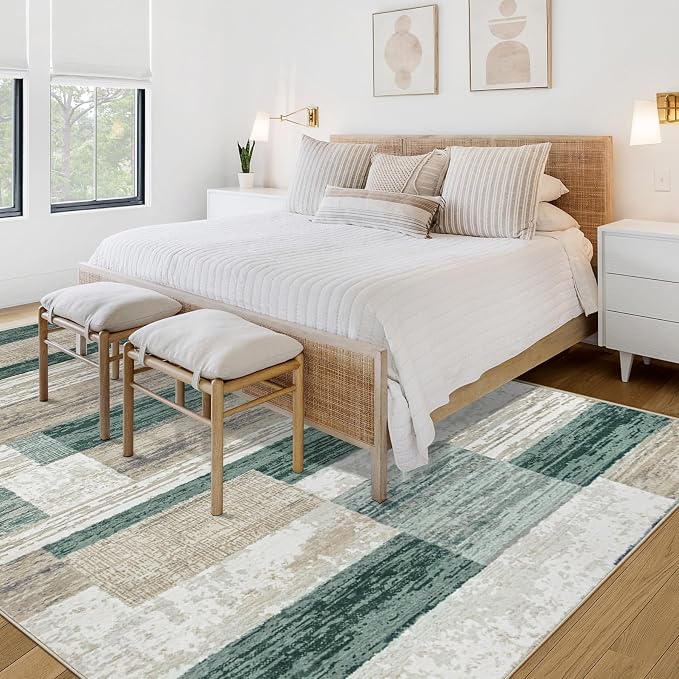 Area Rug for Living Room 6x9: Large Washable Boho Moroccan Rugs Geometric Neutral Rug, Non-Slip Foldable Morden Farmhouse Indoor Floor Carpet for Bedroom Dining Table Home (Green,6'x9')