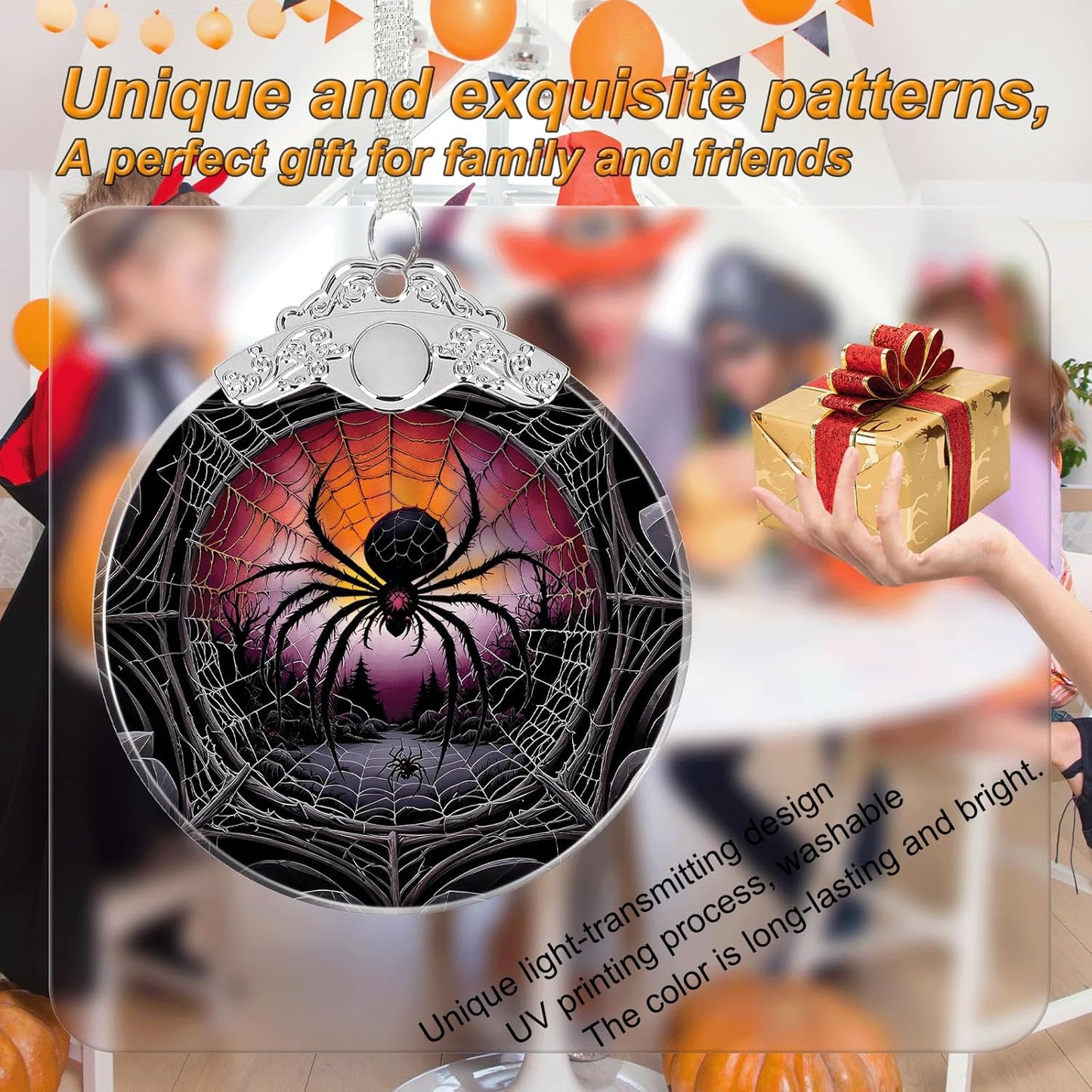 Mutant Spider Under Moonlight Halloween Christmas Tree Stained Glass Ornament - Hanging Ornaments for Christmas Tree Decorations - Holiday Keepsake Present Exchange Idea