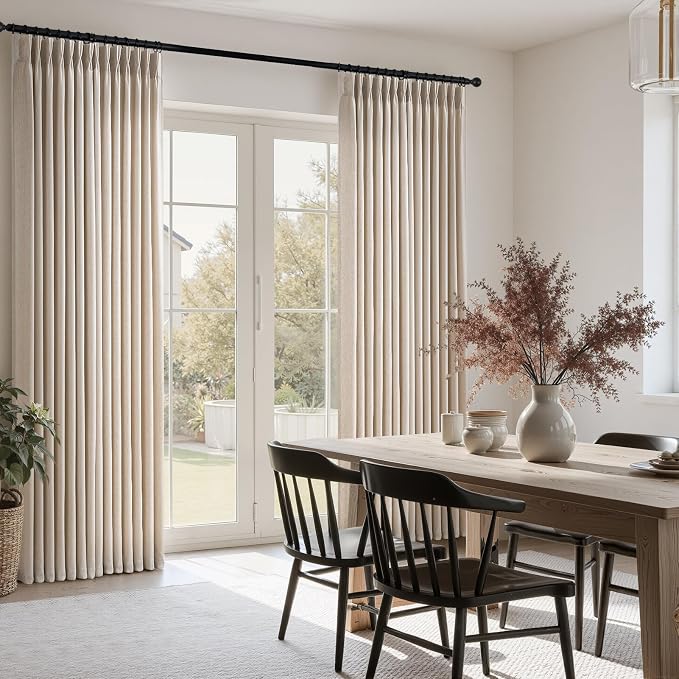 Natural Linen Pinch Pleated Curtains 84 Inch Length 2 Panels for Bedroom,Linen Textured American Farmhouse Semi Sheer Window Curtain Back Tab Pinch Pleat Drapes with Hooks 84 Inches Long