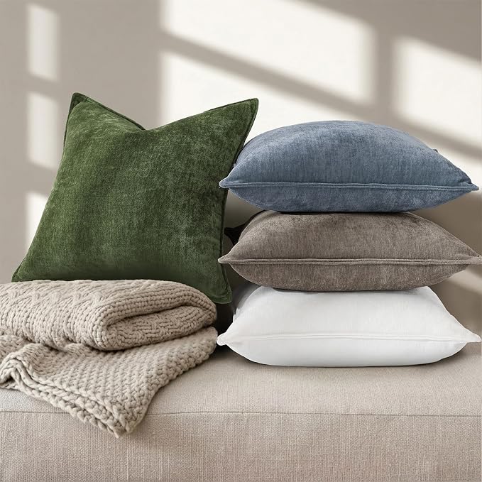 decorUhome Fall Couch Euro Sham Throw Pillow Covers 22x22 Set of 2, Decorative Soft Velvet Modern Cozy Chenille Pillow Cases with Elegant Design for Sofa Bed Living Room Home Decor, Dark Grey