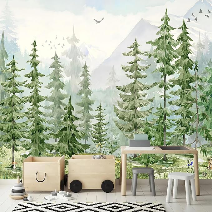 YQWDMX - Green Tropical Jungle Peel and Stick Wallpaper murals for Nursery ZY21 XL
