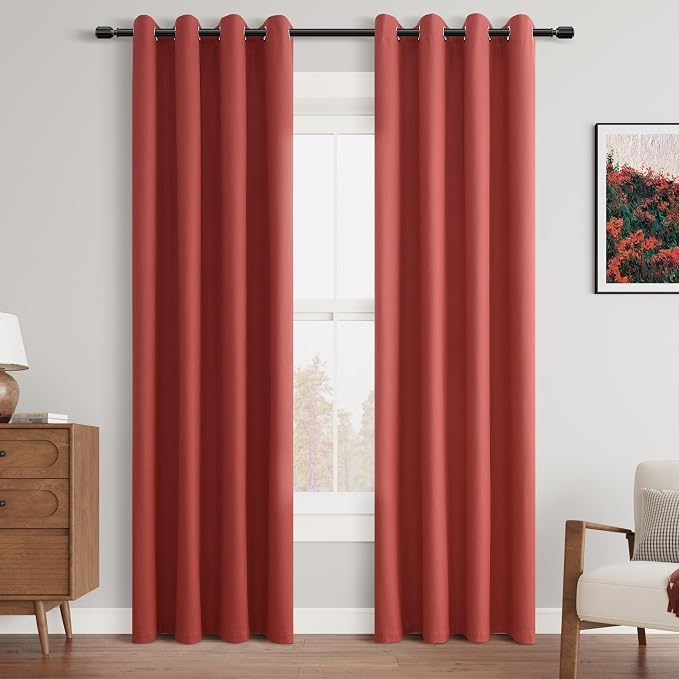 Jowels Red Linen Blackout Curtains 84 Length 2 Panels Set for Living Room Bedroom, 100% Black Out Thermal Insulated Linen Drapes, Room Darkening Grommet Curtains 84 Inches Long, Red