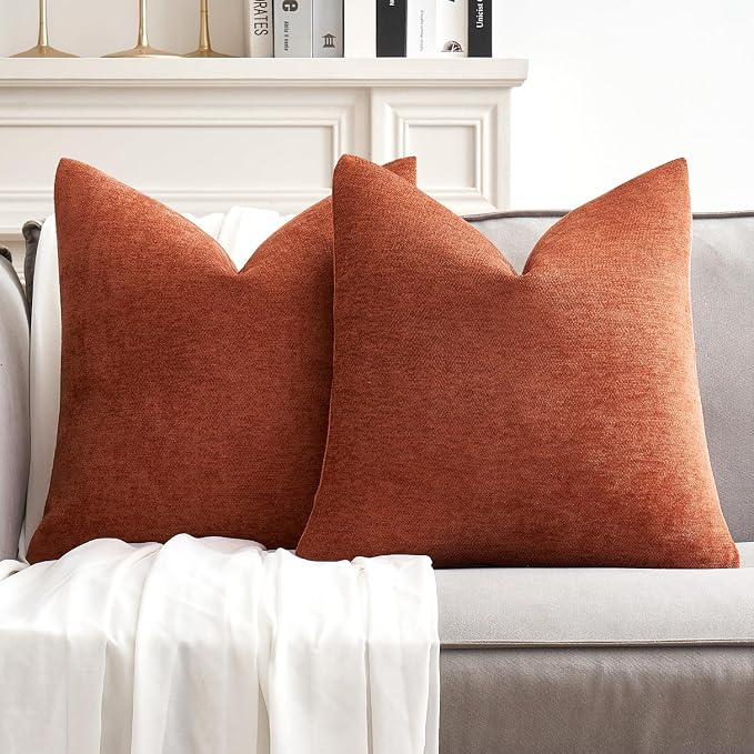 MIULEE Pack of 2 Rust Decorative Fall Pillow Covers 20x20 Inch | Soft Chenille Couch Autumn Throw Pillows Farmhouse Cushion Covers for Home Decor Sofa Bedroom Living Room